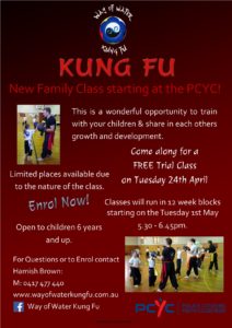 Kung Fu poster new family class at the PCYC Armidale